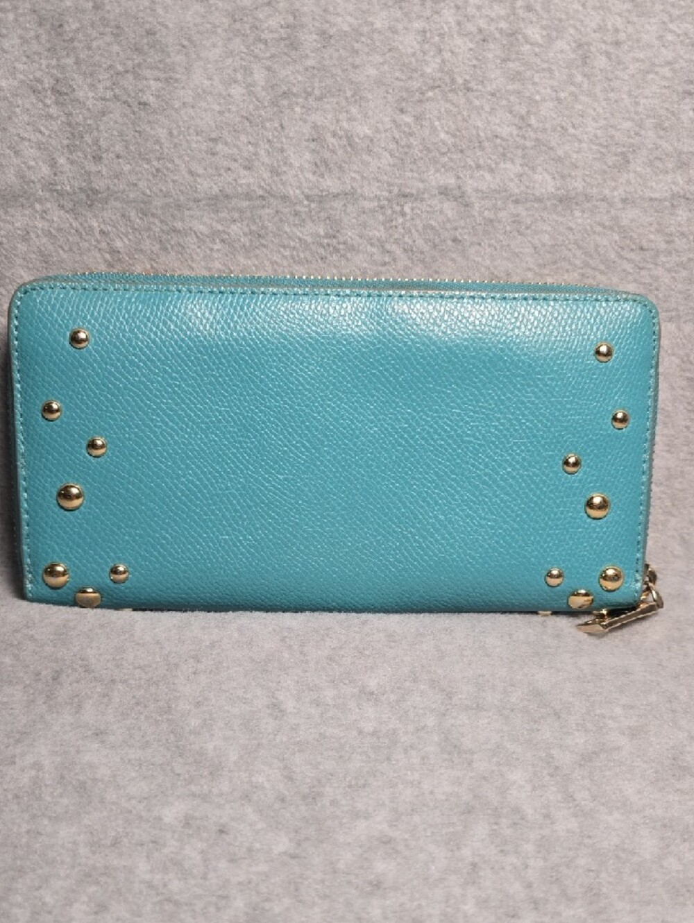 Coach Accordion Zip Wallet Cadet Blue with Gold Studs - Picture 3 of 16